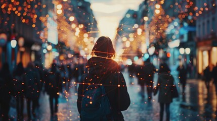 Wall Mural - Cinematic global network images as people