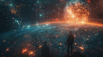 Wall Mural - Cinematic global network images as people