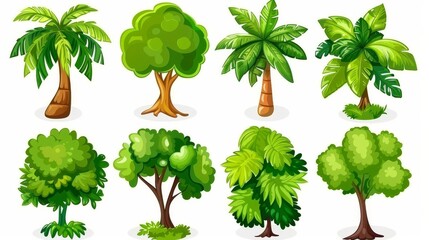 Wall Mural - Green space illustration collection. 8 bit garden on white background.