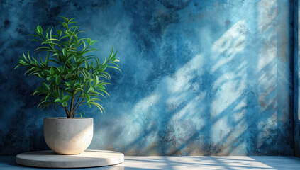 Fototapete - Large Product Presentation Room with Plants and Pedestal extreme closeup. Generative AI