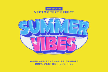 Wall Mural - Editable text effect Summer Vibes 3d Cartoon template style premium vector