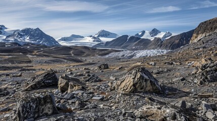 Wall Mural - a rocky barren landscape covered in layers of moraine a reminder of the powerful force of glaciers