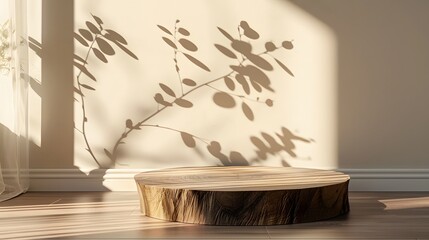 Wall Mural - minimal round wooden stump stage for show product