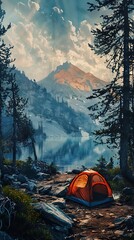 Wall Mural - Mountain Camping Under Starry Sky