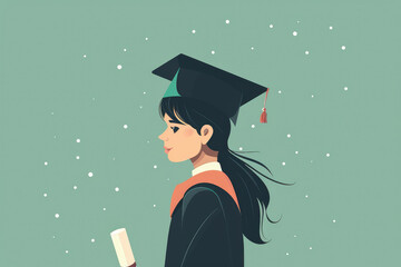 Wall Mural - A woman in a graduation gown is holding a diploma. Concept of accomplishment and pride, as the woman has just completed her studies and is now ready to embark on her next journey