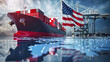 © Anoo - A container ship proudly displays the American flag as it sails the open sea, representing international trade and commerce