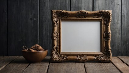Poster - Blank wood frame mockup interior background