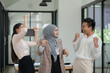 © aekachai - Asian businessmen, women and men Talk about new projects, presents at home office.