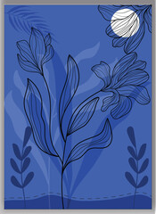 Wall Mural - botanical boho foliage line art drawing with abstract shape wall art vector