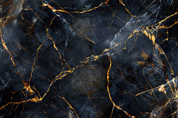 Canvas Print - A dark marble background with golden veins, creating an elegant and luxurious texture. Created with Ai