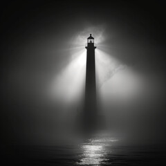 Wall Mural - The lighthouse beams in the fog