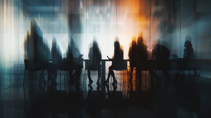 Wall Mural - Long exposure shot of group of people in a meeting room, business concept