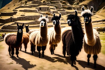Wall Mural - group of alpacas looking at you