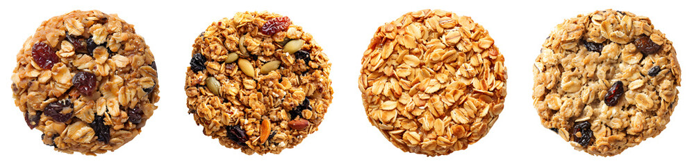 Granola cookies with raisins, isolated, PNG set