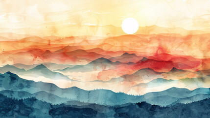 Wall Mural - Abstract watercolor landscape with a textured and modern design