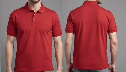Front and back red polo shirt mockup 8