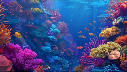 Wall Mural - a vibrant underwater scene, rich with marine life and the complex textures of a coral reef