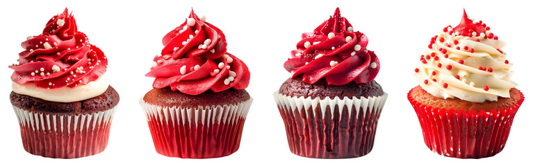 Wall Mural - Red cupcake, isolated, PNG set