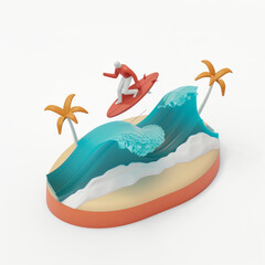 Wall Mural - surfer on the wave icon in 3D style on a white background