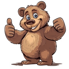 Wall Mural - A cartoon bear is standing with its paw raised, giving a thumbs up