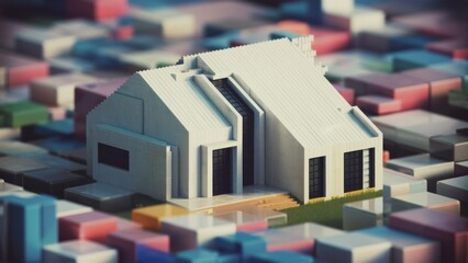 Creative Calm 3D Puzzle of Sleek Pixel-Art House Design