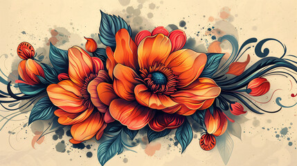 Wall Mural - Decorative flower illustration with a modern abstract background
