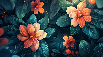 Wall Mural - Decorative flower illustration with a modern abstract background