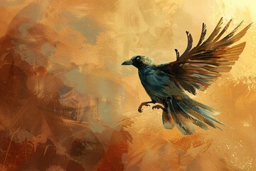 Canvas Print - An illustration of a mystical bird trying to fly, despite its clipped wings, showing determination