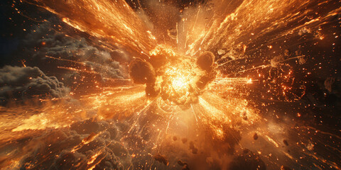 orange  explosion in space  on dark background