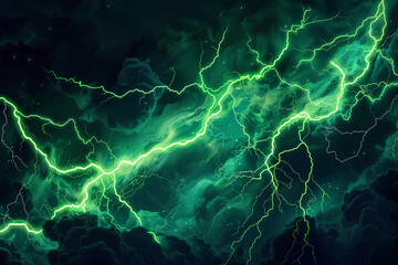 Green lightning strikes on a black background