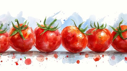 Wall Mural - Fresh hand drawn tomatoes on white background. Red tomato watercolor seamless pattern. Natural vegetable background illustration for healthy nutrition concept.