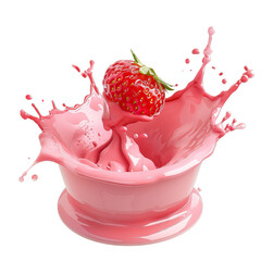 Wall Mural - A splash of pink strawberry milk with two strawberries floating in it