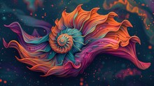  A Painting Of An Orange And Blue Flower Against A Dark Blue Background The Petals Exhibit Red And Pink Swirls