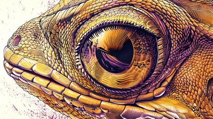 Canvas Print -  A tight shot of a lizard's expressive eye, adorned with vibrant colors on its face, and displaying intricate wrinkles around the iris