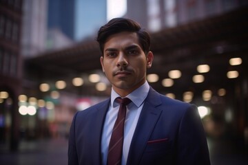 Poster - A portrait of a handsome Indian businessman in city