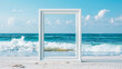 © Adrian Grosu - A white picture frame against a beach with white sand and blue waves