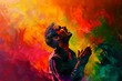 © Ahmed - Abstract art. Colorful painting art of a man praying and worshiping. Christian worship and praise illustration