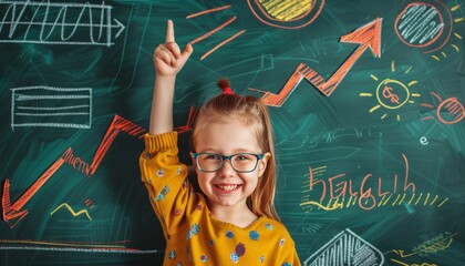 Wall Mural - Growth Mindset: A Collage Portrait of a Smart, Cheerful Girl Showing Her Algebraic Equation Formula