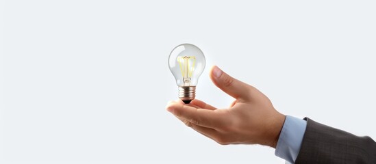 light bulb in hand, concept of businessman getting an idea, isolated white background