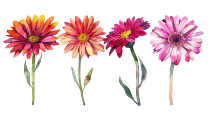Wall Mural - collection of Gerbera Daisy flowers clipart cutout png isolated on white or transparent background

