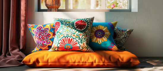 Wall Mural - modern pillow colorful floral pattern