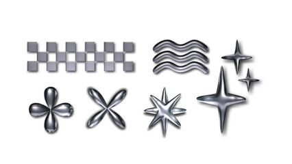 Wall Mural - 3d chrome metal shape element for design in y2k style