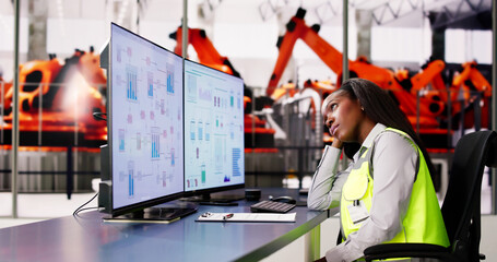 Poster - Tired Unhappy Woman In Automotive Car Factory