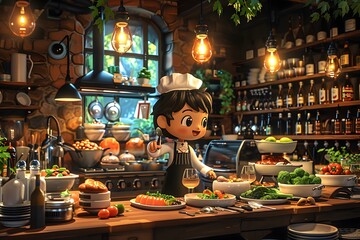 With a stroke of Chibi magic, the bustling kitchen transforms into a whimsical playground during the dinner rush, as pint-sized chefs dash about in a flurry of comic-inspired energy.