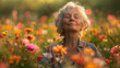 © wasan - Mature woman in a vibrant wildflower field, feeling joyful and at peace