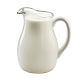 A glass jug full of whole cream cow milk on an isolated background