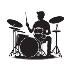 A drummer musician drumming drums in detailed silhouette