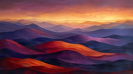 Wall Mural - A serene landscape of rolling hills under a sky painted in soft, gentle hues of orange and purple