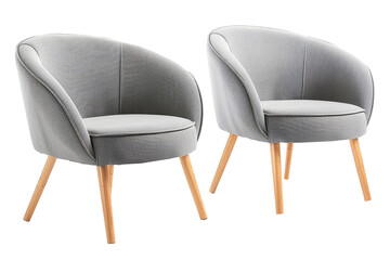 Wall Mural - Two classic armchairs art deco style in gray velvet with wooden legs isolated on white background with clipping path. Series of furniture