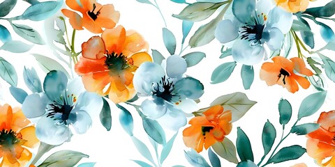 Wall Mural - Elegant Decor with Captivating Watercolor Marigold Patterns on a White Background. Concept Elegant Decor, Watercolor Marigold Patterns, White Background, Captivating Design